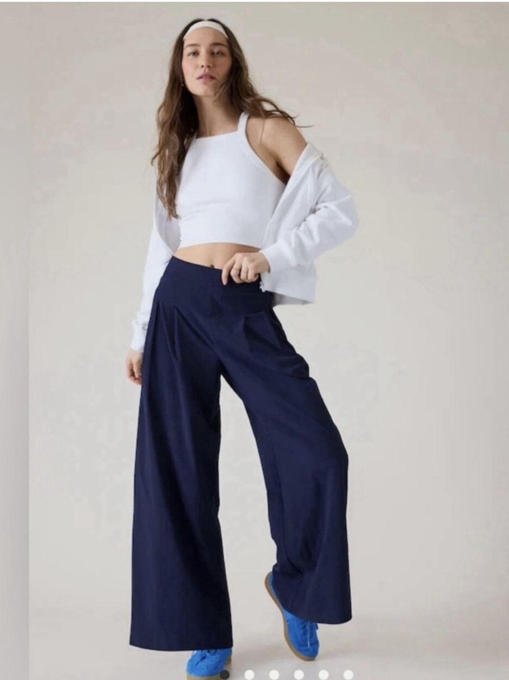 Athleta Brooklyn Heights Pleated Wide Leg Pant Navy 8
